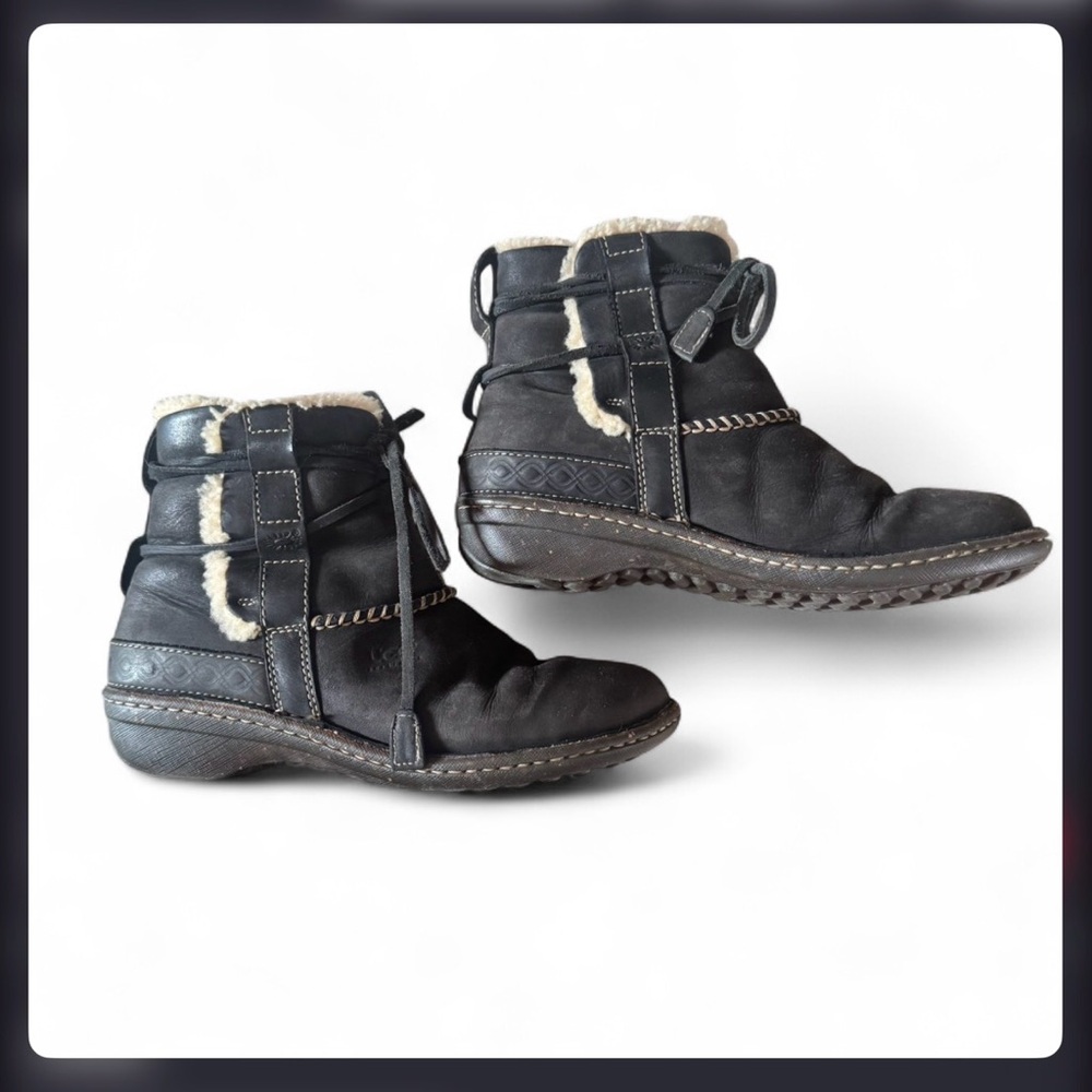 Women's Black Ugg Leather Boots with Fur Lining